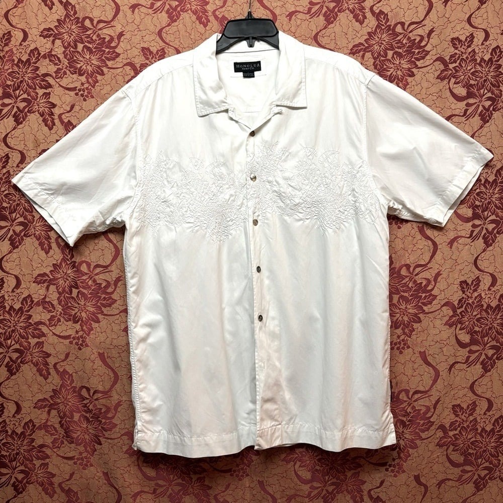 Honolua Surf Co. Men's White Hawaiian Embroidered Detail Design‎ Shirt Sz Large